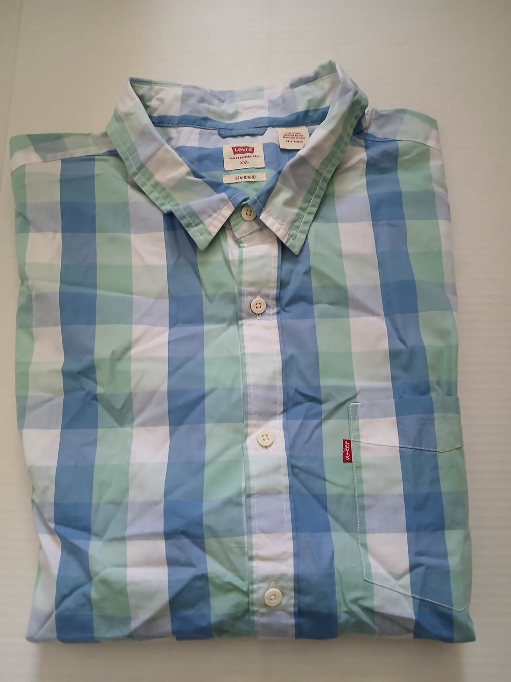 Levi's Short-Sleeve Blue Plaid Button-Down Shirt Size XXL NEW $18 - Picture 3 of 4
